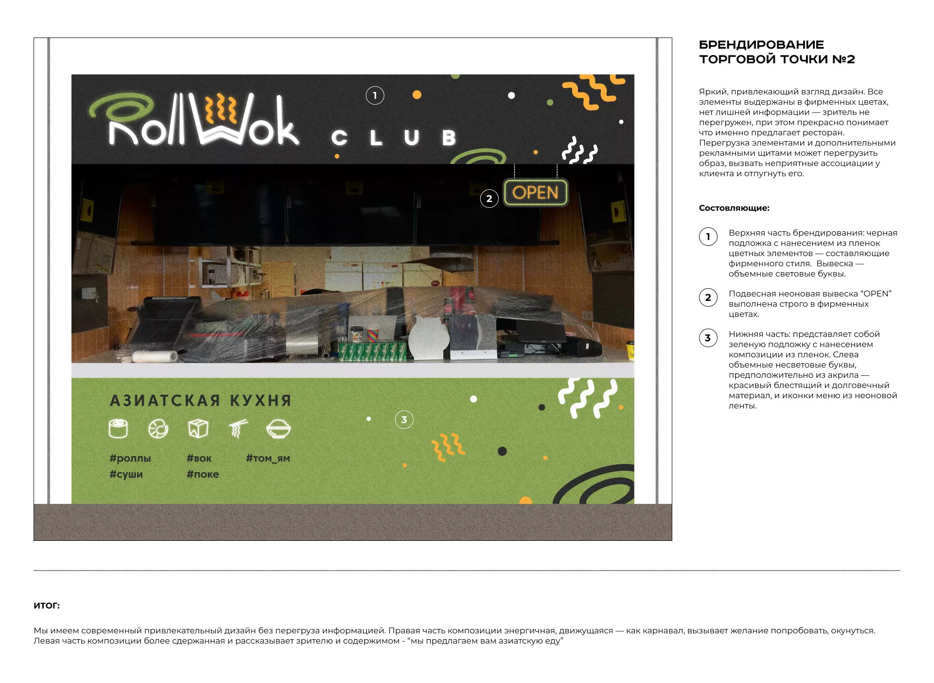 Брендирование торговых точек суши-бара «Roll Wok Club» в Коряжме